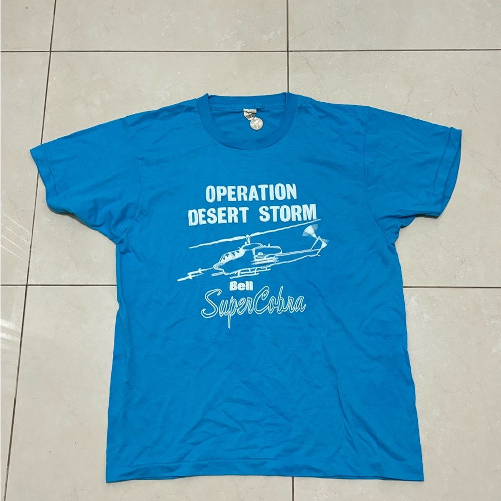 Vintage Operation Desert Storm USA Helicopter 90s Puff Print Graphic Shirt L